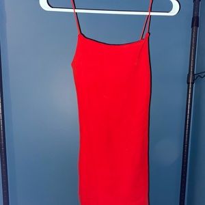 Red tight dress, mid length, medium